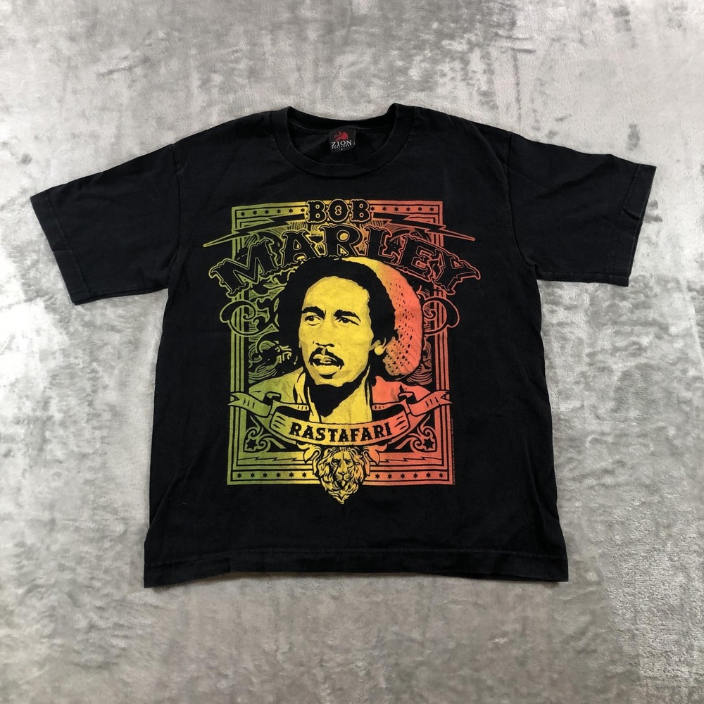 Bob Marley Zion Rootswear Shirt Youth Large Black Rastafari Graphic Tee 2008